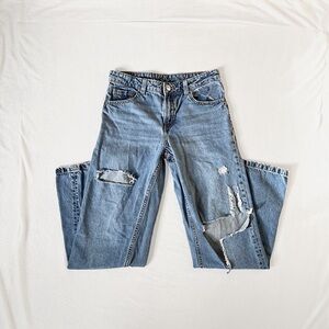 Divided H&M Medium Blue Baggy Distressed Ripped Jeans, Women’s 2 (XS)